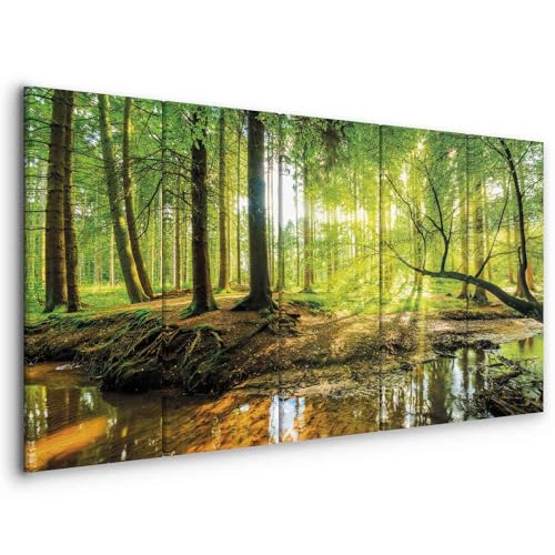 murando - Wandbilder XXL Wald 150x60 cm 5 tlg Wand Deko Leinwand Bilder Groß Wanddeko Wohnzimmer Schlafzimmer Kunstdrucke - Landschaft Natur Waldteich Waldlandschaft Bäume Grün c-B-0241-b-m von B&D XXL