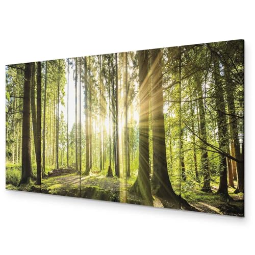 B&D XXL - Wandbilder XXL Wald 225x90 cm 5 tlg - Wand Deko Leinwand Bilder Groß Wandbild Wohnzimmer Bild Schlafzimmer Kunstdruck Panoramabild - Waldlandschaft Natur Bäume Sonnenaufgang c-C-0177-b-n von B&D XXL