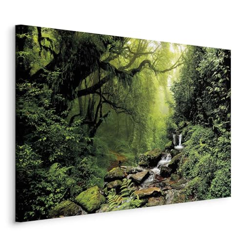 murando - Wandbilder XXL Wald Bach 60x40 cm 1 tlg Wand Deko Leinwand Bilder Groß Wanddeko Wohnzimmer Schlafzimmer Kunstdrucke - Natur Waldlandschaft Bäume Bergbach Bergstrom Grün c-B-0234-b-c von B&D XXL