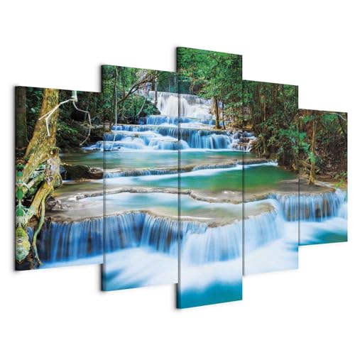 B&D XXL - Wandbilder XXL Wasserfall 100x50cm- Vlies Leinwand Bilder 5 tlg Kunstdruck Wandbilder Wohnzimmer Bild Schlafzimmer Wanddekoration Design - Landschaft Natur Thailand Bäume 030212-101 von Cuadros B&D XXL