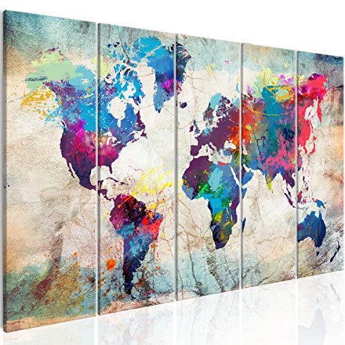 murando - Bilder Weltkarte 100x40 cm Vlies Leinwandbild 5 Teilig Kunstdruck modern Wandbilder XXL Wanddekoration Design Wand Bild - Abstrakt bunt Landkarte Reise k-A-0179-b-n von B&D XXL