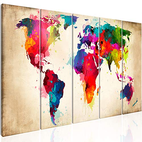 murando - Bilder Weltkarte 100x40 cm Vlies Leinwandbild 5 Teilig Kunstdruck modern Wandbilder XXL Wanddekoration Design Wand Bild - Abstrakt bunt Landkarte Reise k-A-0247-b-n von B&D XXL