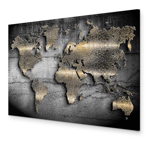 murando - Weltkarte Bilder für Wohnzimmer 120x80 cm 1 tlg Modern Leinwandbild Groß Wandbilder auf Leinwand XXL Schlafzimmer Wanddekoration Abstrakte Landkarte - Kontinente Schwarz k-A-0498-b-a von B&D XXL