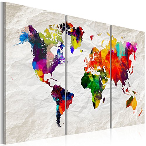 murando - Bilder Weltkarte 120x80 cm Vlies Leinwandbild 3 Teilig Kunstdruck modern Wandbilder XXL Wanddekoration Design Wand Bild - Abstrakt bunt Landkarte Reise k-A-0122-b-e von B&D XXL