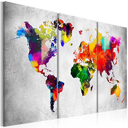 murando - Bilder Weltkarte 135x90 cm Vlies Leinwandbild 3 Teilig Kunstdruck modern Wandbilder XXL Wanddekoration Design Wand Bild - Abstrakt bunt Landkarte Reise k-A-0098-b-e von B&D XXL