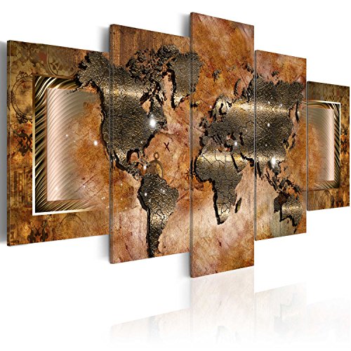 B&D XXL - Leinwand Bilder Weltkarte 200x100 cm Vlies Leinwandbild 5 tlg Kunstdruck modern Wandbilder Groß XXL Wanddekoration Design Wand Bild - Landkarte Kontinente World Map Ornament Abstrakt von Cuadros B&D XXL