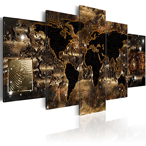 murando - Bilder Weltkarte 200x100 cm Vlies Leinwandbild 5 tlg Kunstdruck modern Wandbilder XXL Wanddekoration Design Wand Bild - Landkarte World Map Kontinente schwarz gold braun k-A-0008-b-o von B&D XXL