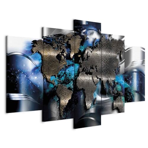 murando - Weltkarte Bilder für Wohnzimmer 200x100 cm 5 tlg Modern Leinwandbild Groß Wandbilder auf Leinwand XXL Schlafzimmer Wanddekoration Abstrakte Landkarte - Kontinente World Map k-A-0017-b-p von B&D XXL