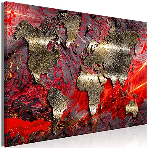 murando - Bilder Weltkarte 60x40 cm Vlies Leinwandbild 1 tlg Kunstdruck modern Wandbilder XXL Wanddekoration Design Wand Bild - Abstrakt Kontinente Landkarte World Map Textur rot von B&D XXL