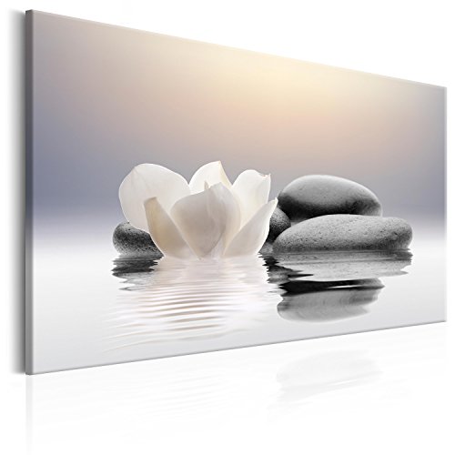 B&D XXL - Wandbilder XXL Weiße Lilie 90x60 cm 1 tlg Wand Deko Leinwand Bilder Groß Wanddeko Wohnzimmer Schlafzimmer Kunstdrucke - Blumen Steine Spa Wellness Steine Orient Zen b-B-0095-b-a von B&D XXL