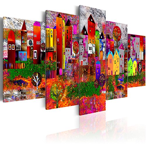 B&D XXL - Wandbilder XXL abstrakte Stadt 100x50cm 5 tlg - Wand Deko Leinwand Bilder Groß Wanddeko Wohnzimmer Schlafzimmer Kunstdrucke - bunte Häuser Gebäude wie gemalt d-A-0052-b-m B&D XXL - Wandbilder XXL abstrakte Stadt 100x50cm 5 tlg - Wand Deko Leinwand Bilder Groß Wanddeko Wohnzimmer Schlafzimmer Kunstdrucke - bunte Häuser Gebäude wie gemalt d-A-0052-b-m von Cuadros B&D XXL