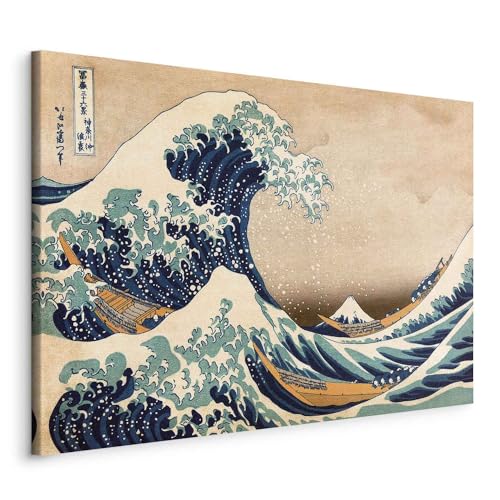 murando - Wandbilder XXL die große Welle vor Kanagawa 120x80 cm 1 tlg Wand Deko Leinwand Bilder Groß Wanddeko Wohnzimmer Schlafzimmer Kunstdrucke Art - Katsushika Hokusai wie gemalt p-B-0009-b-a von B&D XXL