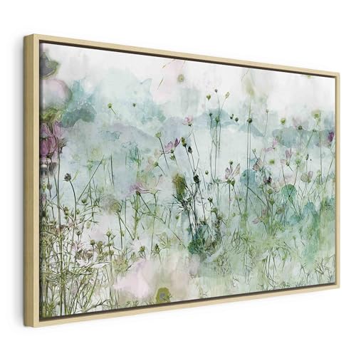 murando Bilder mit Rahmen 120x80 cm Wandbilder groß Leinwandbild XXL natürlicher Holzrahmen modern Wanddekoration Kunstdruck Wanddeko Wohnzimmer Schlafzimmer Blumen Gras Botanik bunt wie gemalt von B&D XXL