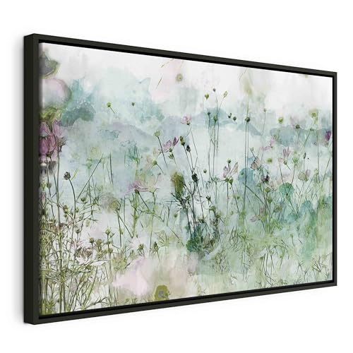 murando Bilder mit Rahmen 60x40 cm Wandbilder groß Leinwandbild XXL schwarzer Holzrahmen modern Wanddekoration Kunstdruck Wanddeko Wohnzimmer Schlafzimmer Blumen Gras Botanik bunt wie gemalt von B&D XXL