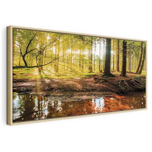 B&D XXL - Wandbilder XXL mit Rahmen Wald 140x70 cm Wandbilder groß Leinwandbild XXL natürlicher Holzrahmen modern Wanddekoration Kunstdruck Wanddeko Wohnzimmer Schlafzimmer c-B-0174-b-a von B&D XXL