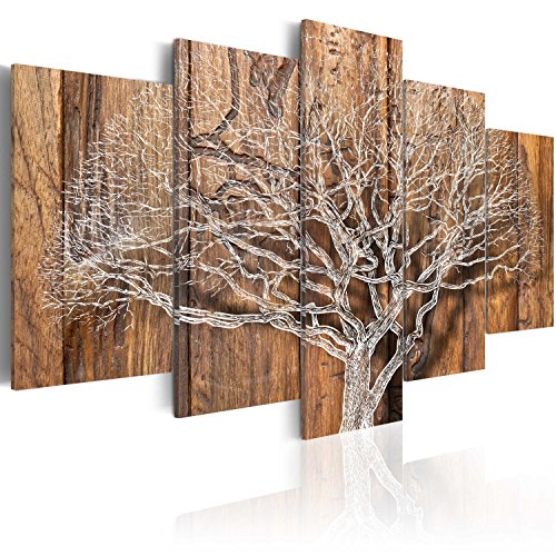 murando HandArt Bilder auf Leinwand 5 tlg Leinwandbild Wandbilder Wohnzimmer Wanddekoration Moderne Kunst - Baum Holz Bretter b-C-0046-b-n von B&D XXL