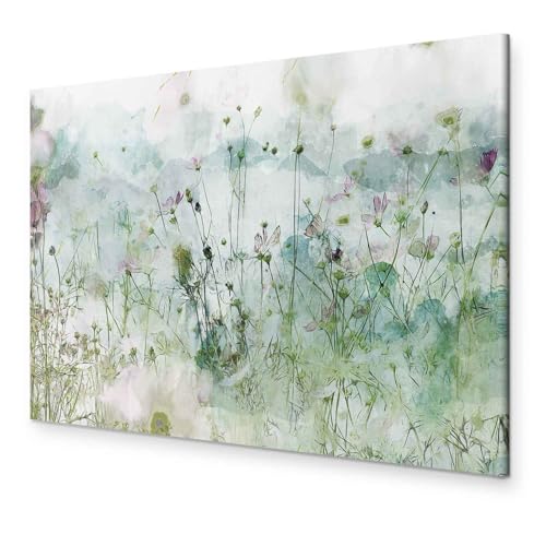 B&D XXL - Handart Wiese Kunstdruck auf Leinwand 90x60 cm 1 tlg Groß Kunstbilder wie Handgemalte Wandbilder XXL mit Acrylgel beschichtet Wand Bilder mit Struktur Blumen Natur b-C-1025-b-a von B&D XXL