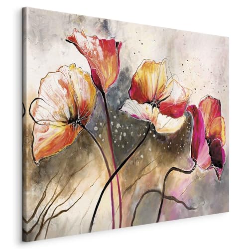 murando HandArt Bilder auf Leinwand Blumen 1 tlg Leinwandbild Wandbilder Wohnzimmer Wanddekoration Moderne Kunst - Mohnblumen rot 0107-13 von B&D XXL