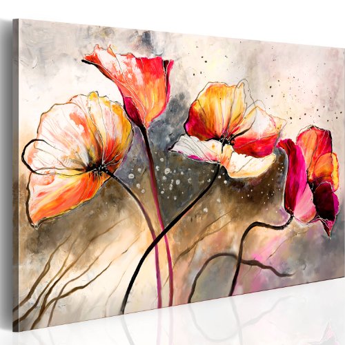 murando HandArt Bilder auf Leinwand Blumen 1 tlg Leinwandbild Wandbilder Wohnzimmer Wanddekoration Moderne Kunst - Mohnblumen rot 0107-13 von B&D XXL