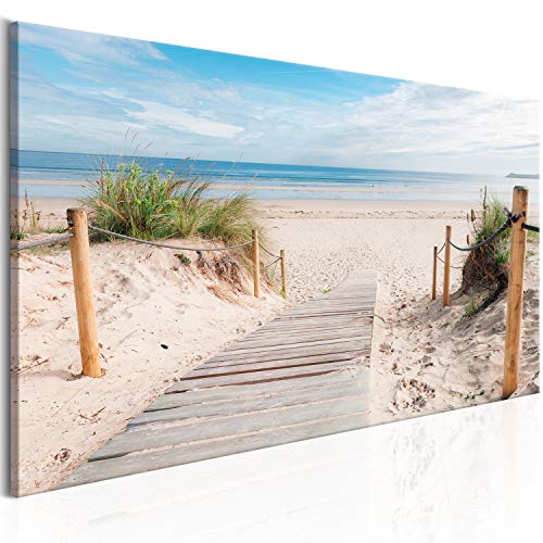 B&D XXL - Handart Strand Kunstdruck auf Leinwand 90x30 cm 1 tlg Groß Kunstbilder wie Handgemalte Wandbilder XXL mit Acrylgel beschichtet Wand Bilder mit Struktur Meer Natur Landschaft c-B-0158-b-a von B&D XXL