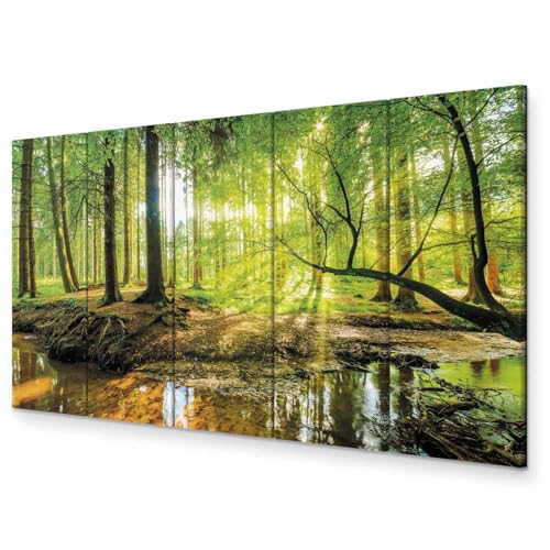 B&D XXL - Handart Wald Kunstdruck auf Leinwand 100x40 cm 5 tlg Groß Kunstbilder wie Handgemalte Wandbilder XXL mit Acrylgel beschichtet Wand Bilder mit Struktur Landschaft Natur c-B-0241-b-m von B&D XXL
