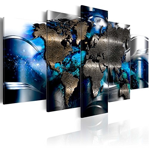 B&D XXL - Handart Weltkarte Kunstdruck auf Leinwand 150x75 cm 5 tlg Kunstbilder wie Handgemalte Wandbilder XXL mit Acrylgel beschichtet Wand Bilder mit Struktur Landkarte Kontinente k-A-0017-b-p von B&D XXL