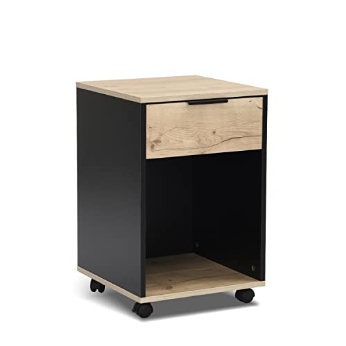 B&D home Rollcontainer MIKA | Aktenschrank mit Schublade und Regal Schreibtischcontainer Regalboden | Industrial skandinavisch Design | Sandeiche-Schwarz, 40 cm breit, 12201-40-SCHW von B&D home