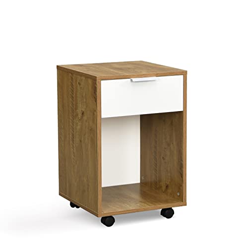 B&D home Rollcontainer MIKA | Aktenschrank mit Schublade und Regal Schreibtischcontainer Regalboden | Landhaus skandinavisch Design | Wildeiche-Weiß, 40 cm breit, 12201-40-WEIS von B&D home