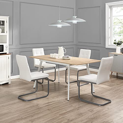 B&D home Essgruppe SVANTJE mit 4 Stühlen | ausziehbar 120-160 cm x 80 cm 4-6 Personen Küchentisch mit Metallgestell für Esszimmer, Küche | skandinavisch modern Design | Eiche Optik, 11201-EISA-S1 von B&D home