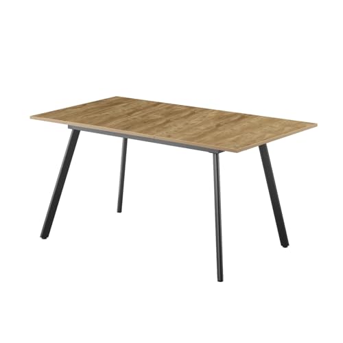 B&D home Esstisch MARA, ausziehbar 120-160x80 cm 4-6 Personen Küchentisch Holztisch mit Metallgestell für Esszimmer, Küche, skandinavisch modern Design, Wildeiche Optik, 11201-FS-EIWL von B&D home