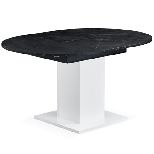 B&D home Esstisch WIM, 100-140x100cm | ausziehbarer Esszimmertisch Küchentisch Holztisch für Küche, Esszimmer | modern Design | Marmor mit weißer Säule, 11220-MSCH-WEIS von B&D home