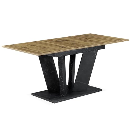 B&D home Esstisch Willem, ausziehbar 120-160x80 cm 4-6 Personen Küchentisch Holztisch mit Säule für Esszimmer, Küche, skandinavisch modern Design, Eiche Marmor Optik, 11201-WM-EIDA B&D home Esstisch Willem, ausziehbar 120-160x80 cm 4-6 Personen Küchentisch Holztisch mit Säule für Esszimmer, Küche, skandinavisch modern Design, Eiche Marmor Optik, 11201-WM-EIDA von B&D home