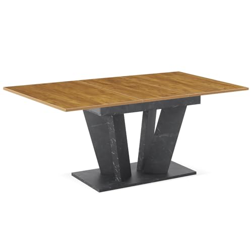 B&D home Esstisch Willem, ausziehbar 120-160x80 cm 4-6 Personen Küchentisch Holztisch mit Säule für Esszimmer, Küche, skandinavisch modern Design, Wildeiche Marmor Optik, 11201-WM-EIWL von B&D home