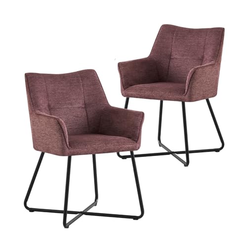 B&D home® Esszimmerstühle BREIGHT 2er Set – Polsterstuhl mit Armlehnen, Loungesessel-Schalenform, Webstoff Rot, stabiles Metallgestell Schwarz, Industrial-Modern Design für Küche, Esszimmer & Büro von B&D home