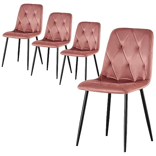 B&D home Esszimmerstühle VICKA 4er Set | Polsterstuhl Küchenstuhl für Küche, Esszimmer, Büro, Schminktisch | Altrosa Industrial modern elegant Design Samtstoff Orangerot, 111120-ORAN-4 von B&D home