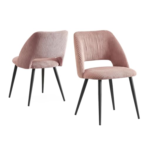 B&D home Esszimmerstühle Vicky 2er Set | Cord Polsterstuhl für Esszimmer, Küche, Wohnzimmer, Büro, Schminktisch | Altrosa Industrial modern Design | Kordsamt Rosa, 11126-ROSA-2 von B&D home