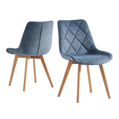 B&D home Esszimmerstühle Tania 2er Set | Polsterstuhl Küchenstühle für Esszimmer, Küche, Büro | Landhaus skandinavisch Design | Webstoff Blau, 11118-BLAU-2 von B&D home