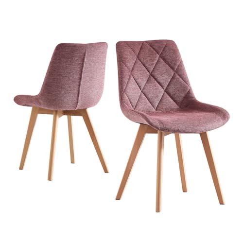 B&D home Esszimmerstühle Tania 2er Set | Polsterstuhl Küchenstühle für Esszimmer, Küche, Büro, Schminktisch | Altrosa Landhaus skandinavisch Design | Webstoff Merlot, 11118-ROSA-2 von B&D home