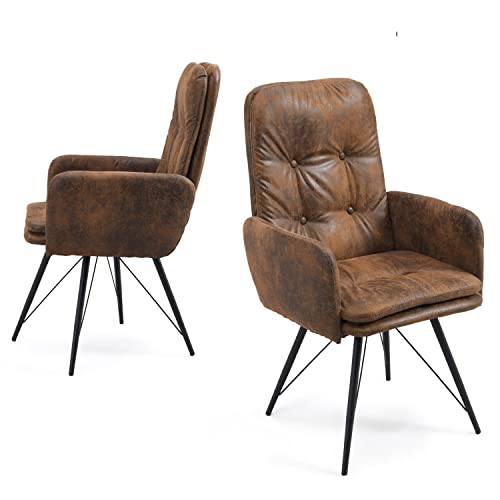 B&D home Esszimmerstühle Anouk 2er Set | drehbar Armlehnenstuhl Polsterstuhl Loungesessel für Wohnzimmer, Esszimmer, Küche, Büro | Retro Vintage Design | Wildleder Optik braun, 11108-BRAU-2 von B&D home