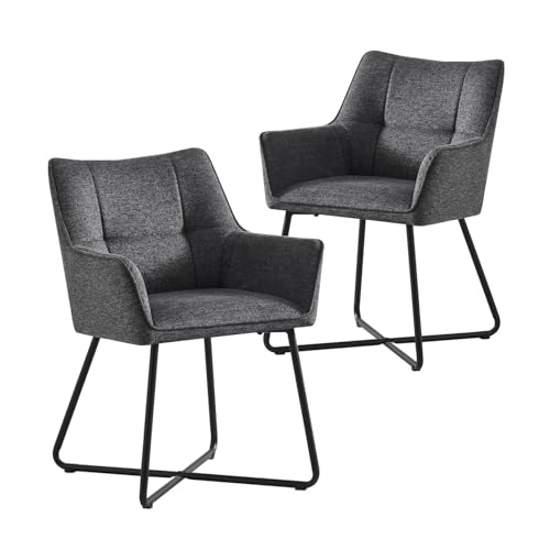 B&D home Esszimmerstühle BREIGHT 2er Set, Loungesessel Schalenstuhl Polsterstuhl Armlehnenstuhl für Küche, Wohnzimmer, Esszimmer, Büro, Industrial modern Design, Webstoff Anthrazit, 11112-ANTR-2 von B&D home