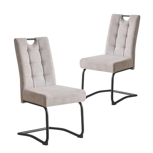 B&D home® Esszimmerstühle Sofia 2er Set – Freischwinger Schwingstuhl, gepolsterte Sitzschale mit Griff, Webstoff Grau, Metallkufe schwarz, Retro-Industrial Design für Esszimmer, Küche & Büro von B&D home