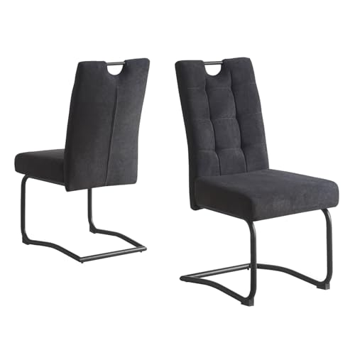 B&D home Esszimmerstühle Sofia 2er Set | Freischwinger Stühle Schwingstuhl für Esszimmer, Küche, Wohnzimmer, Büro | Retro Industrial modern Design | Webstoff Anthrazit, 11125-ANTR-2 von B&D home