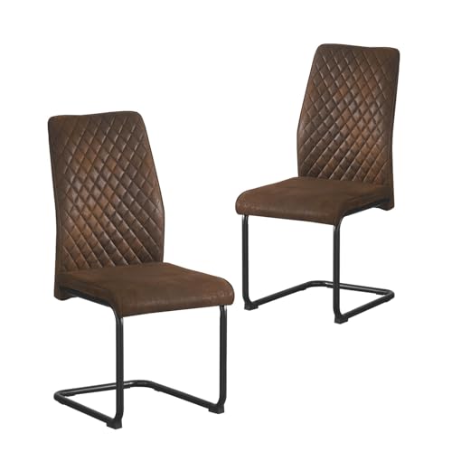 B&D home® Esszimmerstühle Theo 2er-Set – gepolsterte Freischwinger mit Rautensteppung, Wildlederoptik Braun, ergonomische Sitzfläche, schwarzes Metallgestell, Industrial Design für Küche & Esszimmer von B&D home