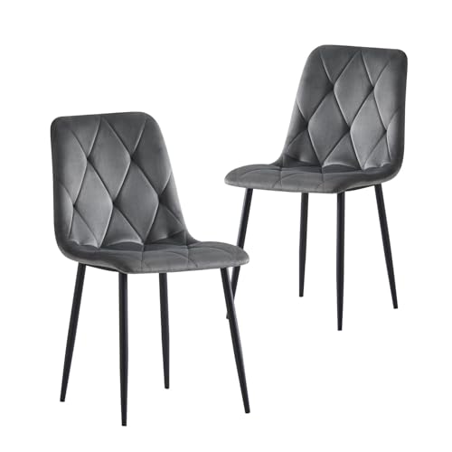 B&D home Esszimmerstühle VICKA 2er Set, Polsterstuhl Küchenstuhl für Küche, Esszimmer, Wohnzimmer, Büro, Industrial modern elegant Design, Samtstoff Grau, 11120-GRAU-2 von B&D home