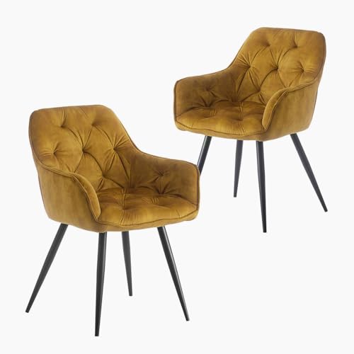 B&D home Esszimmerstuhl Dieter 2er Set, Küchenstuhl Schalenstuhl Stuhl für Küche, Esszimmer, Esstisch, Wohnzimmer, Arbeitszimmer, Büro, Retro modern Design, Samtstoff Gelb, 11137-GELB-2 von B&D home