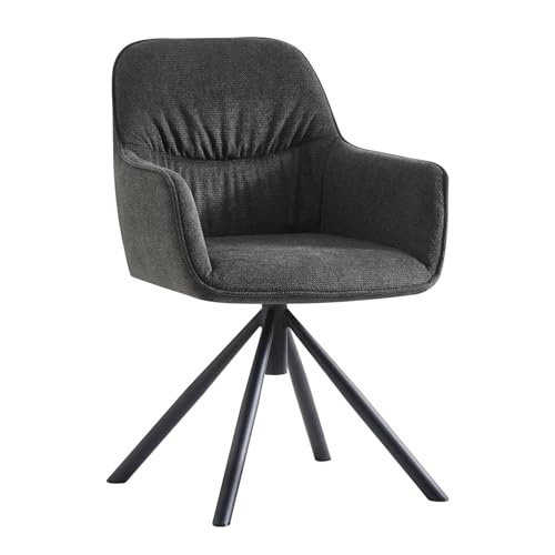 B&D home Esszimmerstuhl Latona, Drehstuhl Polsterstuhl Loungesessel Armlehnenstuhl für Esszimmer, Küche, Wohnzimmer, Büro, Industrial modern Design, Webstoff Anthrazit, 1 Stück, 11119-ANTR-1 von B&D home