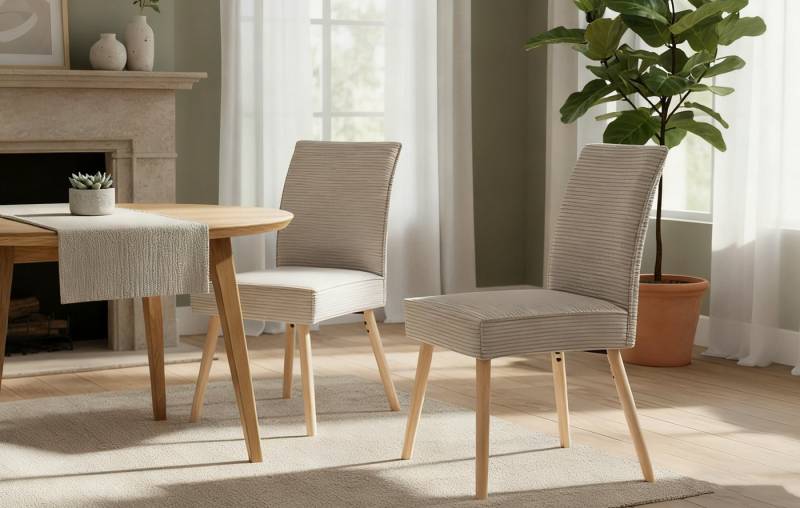 B&D home Polsterstuhl CEDRIC (2er Set, 2 St), gepolstert mit Federkernbox, Holzbeine von B&D home