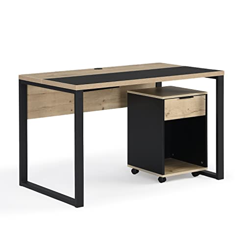 B&D home Schreibtisch mit Rollcontainer Set | Bürotisch Computertisch mit Schublade Ablagefläche für Jugendzimmer, Büro, Arbeitszimmer | modern Design | Sandeiche Optik, 12103-120-SCHW-2S von B&D home