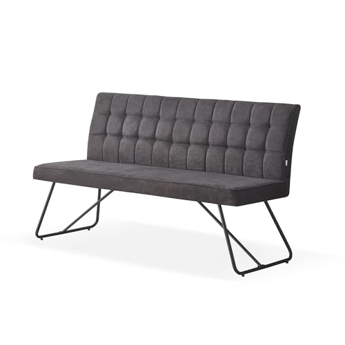 B&D home Sitzbank LINA | Esszimmerbank 140 cm mit Rückenlehne gepolstert für Esszimmer, Flur, Garderobe mit Metallgestell | Industrial modern Design | Anthrazit, 11311-140-ANTR von B&D home