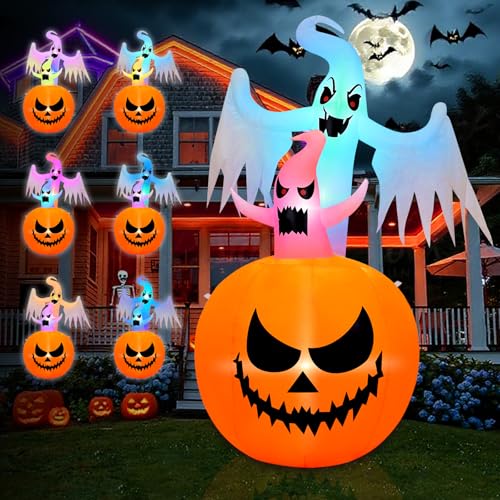 Aufblasbare Halloween-Dekoration mit Geist und Kürbis, 1,8 m hoch, mit eingebauten RGB-Lichtern, aufblasbare Gegenstände für Halloween-Party, Hof, Garten, Rasendekoration Aufblasbare Halloween-Dekoration mit Geist und Kürbis, 1,8 m hoch, mit eingebauten RGB-Lichtern, aufblasbare Gegenstände für Halloween-Party, Hof, Garten, Rasendekoration von B&D